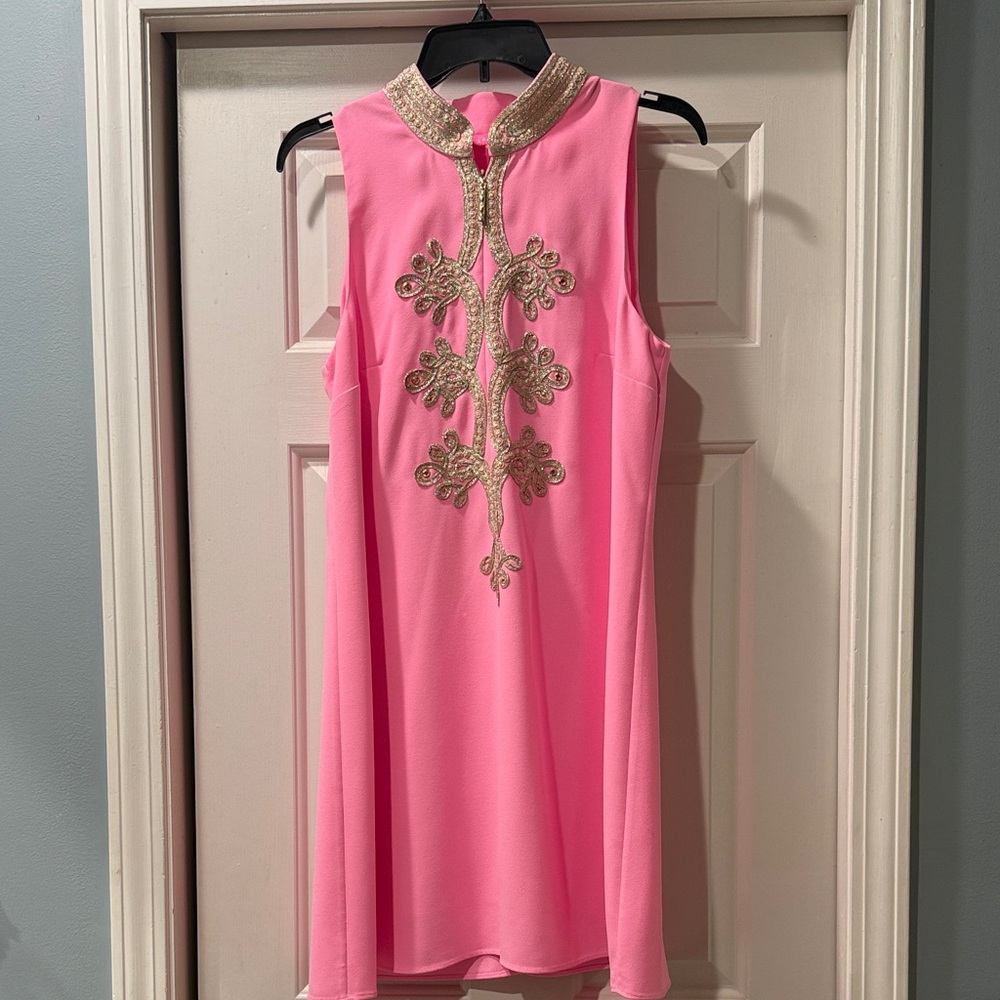 Lilly Pulitzer Pink Dress with Gold Embroidery
